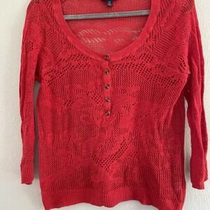 american eagle red henley‎ lightweight sweater christmas holday large